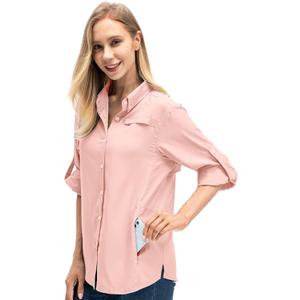 Jessie Kidden Women's Quick Dry Sun UV Protection Convertible Long Sleeve Shirts for Hiking Camping Fishing Sailing (5024 Pink) M