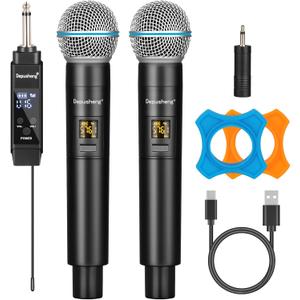 Depusheng Wireless Microphone,Professional Dual Handheld Cordless Dynamic Mic System with Rechargeable Receiver(160 Ft),Karaoke Microphone Set for Singing,Karaoke,Wedding,DJ,Party,Speech (S2 PRO)