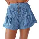 Cicy Bell Womens Summer Flowy Jean Shorts Button Up High Waisted Wide Leg Denim Skort with Pockets M