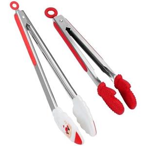Amazon.com: Kitchen Tongs, Premium Stainless Steel, Food-Grade Silicone Tips with Christmas Design, Heat Resistant 500F, 2-Piece Set (9'' and 12''): Home & Kitchen