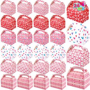 JOYIN 24 Pcs Valentines Day Gift Treat Boxes, Cookie Boxes with Colorful Heart shaped Themed Design for Kids Party Favor, Classroom Exchange Prizes, Valentines Candy Boxes (red)