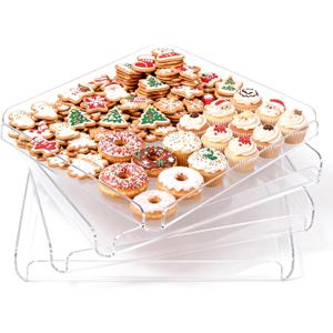 4 Pcs Premium Acrylic Serving Trays for Party, 12 x 12 Heavy Duty Clear Serving Platters and Trays for Food Cupcake Dessert Cookie Bakery Snack Charolas para Postres for Buffet Table, Square Stackable