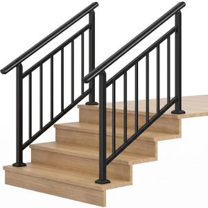 Hand Rails for Outdoor StepsStair Handrail & Indoor Stair Railing KitRailings for Outdoor Steps for Fence & Outdoor Steps (2, Black-with Balusters, 4 Step)