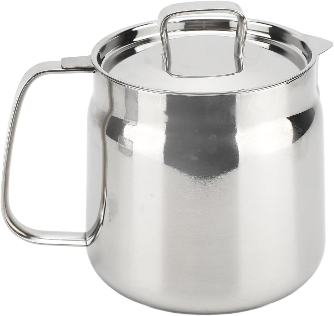 Oil Strainer Pot Grease Can, Stainless Steel Oil Filter Pot Oil Storage Can Container with Fine Mesh Strainer Bacon Grease Container for Storing Frying Oil, Cooking Grease (2L)