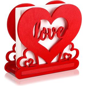 Barydat Valentines Heart Napkin Holder for Tables Wooden Tissue Dispenser Red Vintage Cocktail Napkin Holder Wood Farmhouse Modern Tissue Dispenser for Storage