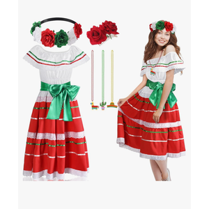 Halfchet 6 Pcs Mexicanos Traditional Dress Women Folklorico Vestidos Outfit Mexican Skirt Carnival Halloween Costume Size M