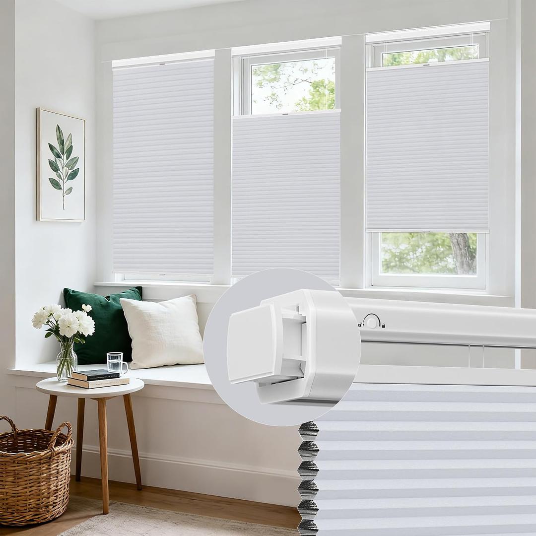 Allesin Zen No Drill No Tools Top Down Bottom Up Cellular Shades,Blackout Cordless Window Blinds for Indoor Windows,Easy to Install Honeycomb Blinds,White(Blackout) 34.5" Wx64 H