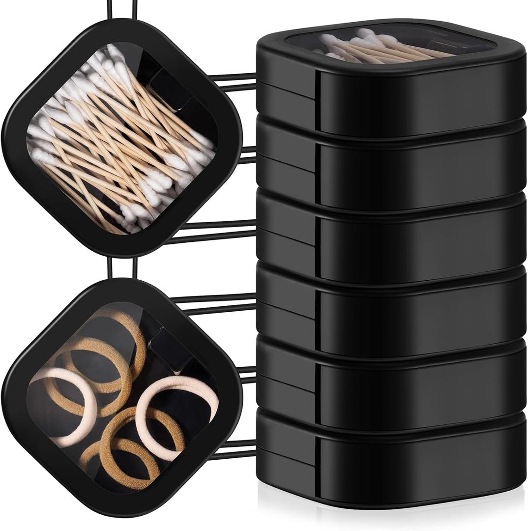 Kathfly 6 Pcs Hair Tie Container Dispenser Organizer Hair Tie Holder Travel Portable Bobby Pin Holder Cotton Swabs Dispenser Women Bathroom Storage Accessory Travel Essentials(Black)
