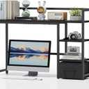 Marbrasse Desk Shelf with Drawer, 40" Desk Hutch for Computer Monitor, Desk Shelf for top of Desk, Wooden Desktop Bookshelf Storage Rack for Home Office Dorm - Black