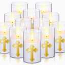 Baquler 12 Pcs Flameless LED Devotional Prayer Candle Easter Cross Flameless Candle Battery Powered 7 Day Sanctuary Candlestick Easter Religious Decoration for Church Hospital Home Altar 35 Inch