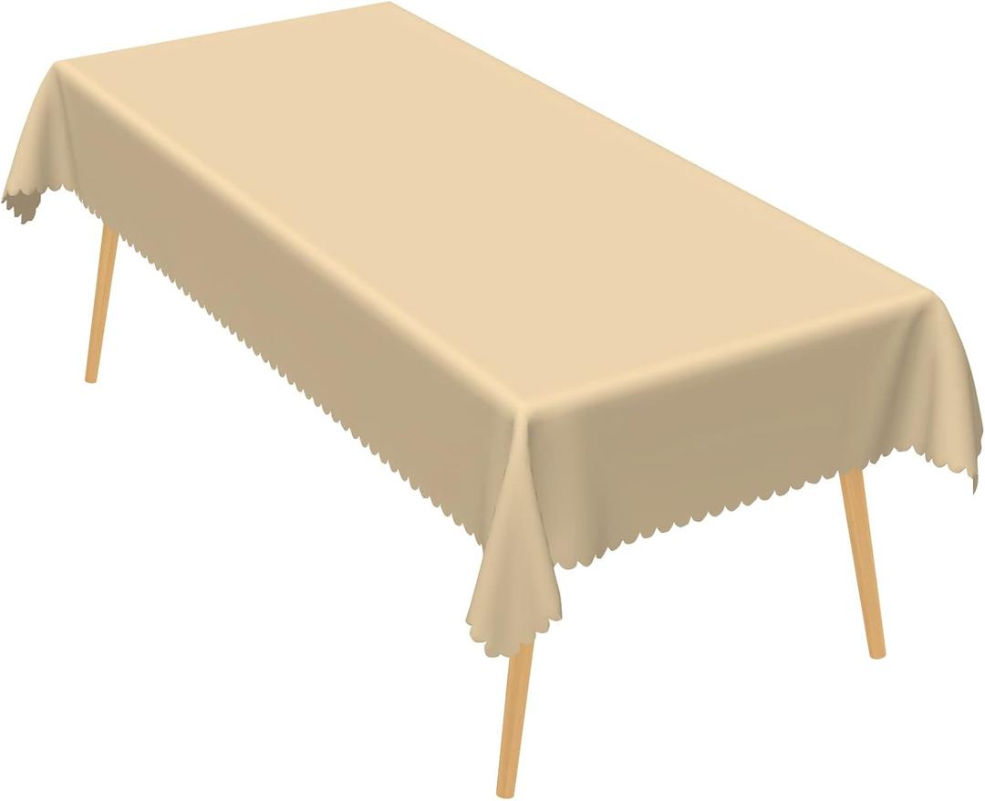 Beige Table Cloth, 70x180 Inch Rectangle Polyester Fabric Tablecloth Thick,Wrinkle Resistant Washable Reusable Table Cover for Dining Picnic Outdoor Camping Anniversary Party Decoration