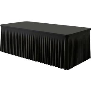 Black Rectangle Spandex Tablecloth, Fitted Stretch Table Cover for 6FT Rectangular Tables, Wrinkle-Free Elastic Table Skirt for Wedding Party Banquet Birthday Buffet Event Restaurant Decor