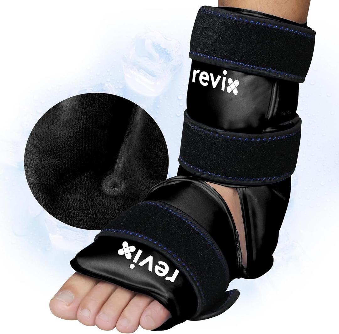 REVIX Ankle Ice Pack Wrap for Foot Discomfort Soothing, Reusable Gel Ice Packs with Cold Compression Therapy, Cold Wrap for Enhanced Comfort and Post-Workout Recovery, Black