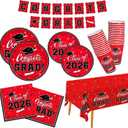 Graduation Decorations class of 2026 Gatherfun Congrats Grad Party Dinnerware Set Red Disposable Paper Plates Napkins Cups Tablecloth Banner for Graduation Decorations 2026 deals, Serve 25
