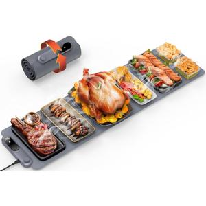 FEPPO Warming Mat for Food, Extra-Long Size 42"x12", Fast Full-Surface Heating Food Warming Mat with 6-Hour Timer & 19-Level Temperature Control, Roll Up Food Warmers for Parties Buffet (Grey)