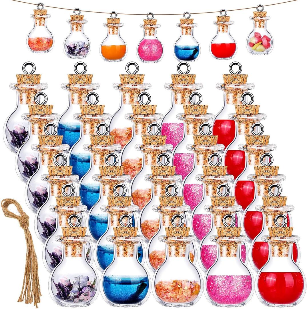 Patelai 30 Pieces Tiny Glass Bottles with Cork Mini Glass Potion Bottles with Lids Clear Small Wishing Jars with 20 Meters Hanging Rope or Birthday Party Favors DIY Art Crafts(Ball-Shaped)