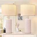 Table Lamps for Living Room Set of 2, Ceramic Table Lamps for Bedroom, 20" Modern Lamps for Night Stands, Pink
