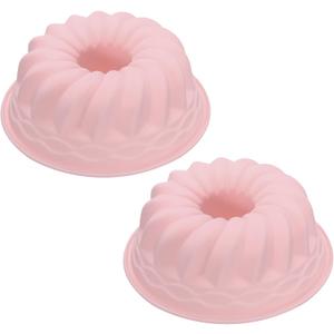 Uxcell 2pcs Silicone Cake Pan, 6 Inch Non-Stick Fluted Tube Pan Flower Shape Silicone Baking Molds for Cake, Muffins, Cheese Cake, Pink