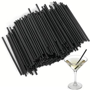 [200 Pcs] 5 Inch Cocktail Straws Bar Straws - 0.16" Wide Sturdy Plastic Short Straw for Drinks Margarita Martini Whiskey, Disposable Black Drinking Small Straw for Bar,Cafe,Party and Daily Use