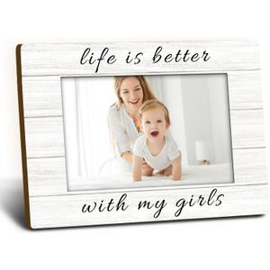 Mother Daughter Wood Picture Frames 4x6, Mother Daughter Wooden Picture Frame, Mom Birthday Gifts, Mom Dad Picture Frame from Daughter, Life Is Better with My Girls Photo Picture Frames for Table Desk