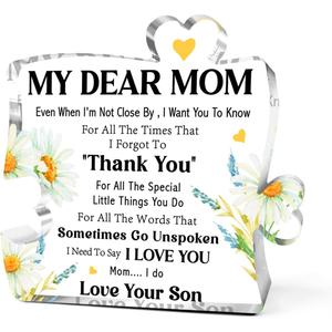 2 x Mom Appreciation Gifts from Son,Thank You Gifts for Moms Mother's Day Birthday Christmas,Unique Mother Gift Ideas,My Dear Mom Thank You Acrylic Puzzle Plaque