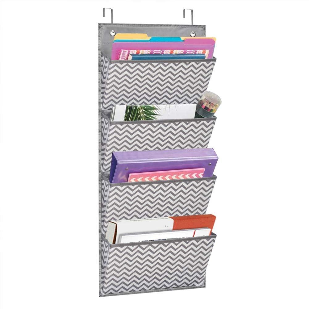 Eamay Wall Mount/Over Door File Hanging Storage Organizer - 4 Large Document Organizer Holder for School, Classroom, Home or Office Use, Wave Pattern