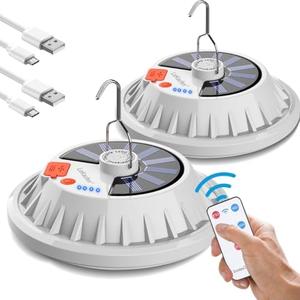 USB Solar Camping Light Remote Tent Light 2 Pack - 4000LM Portable LED Rechargeable Camping Lantern Hanging Waterproof Emergency Light for Camping, Hiking, Power Failure, Hurricane (120 LEDs)