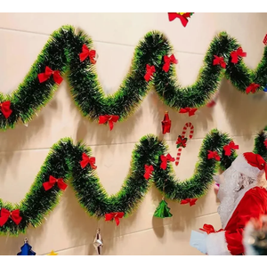 2m*11cm Simulated Madder with Lace Strips Thicked Stripes Christmas Garland Wedding New Year Party Decor (Dark Green with Green Edges)