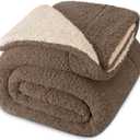Exclusivo Mezcla Reversible King Size Sherpa Blanket, Thick and Warm Fleece Blankets for Winter, Soft Plush Fluffy for Bed, 90x104 Inches, Brown/Khaki