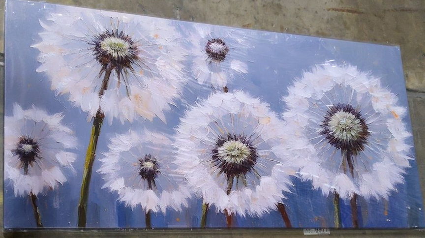 Dandelion Painting Wall Art Canvas Print Picture for Living Room Large White Flower Flora Home Bedroom Decoration Modern Framed Artwork Decor 30x60 inches Black Framed