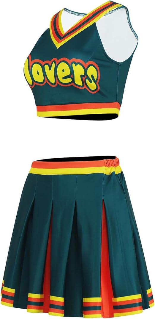 2 Piece Women Cheerleader Costume Top Skirt Sets Cosplay Cheer Outfit Halloween Cheerleading Party , M