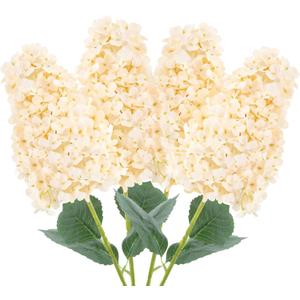 4pcs Champagne Hydrangea Artificial Flower, 33.5" Long Stem Real Touch Conical Fake Hydrangea Silk Flowers , For High Vase Flower Arrangements Decoration, Family Farmhouse, Hotel Decor (Champagne)