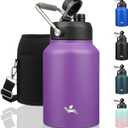Konokyo Half Gallon Jug with Handle,64 oz Insulated Water Bottle with Carrying Pouch,Double Wall Vacuum Stainless Steel Metal Bottle,Purple