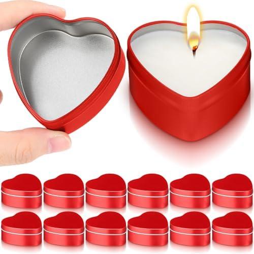 Vesici 24 Pcs 6.5 oz Heart Shaped Candle Tins with Lids Red Empty Candle Jars Containers Cans Heart Box for Making Candles Mother’s Day Gift Supplies