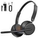 Wireless Headset with Mic for Work, Bluetooth 5.4 Headphones with AI Noise-Canceling Mic for Clear Calls, Wireless Headsets with Mic Mute & USB A/ C Dongle for PC, Computer, Laptop, Black