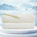 Cozy Bliss Seersucker Cooling Comforter Twin Size, Q-Max 0.4 Reversible Lightweight Cooling Blanket, Breathable Silk Smooth Summer Bedding Quilt for Hot Sleepers Night Sweats Cream White