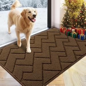 hicorfe Indoor Doormat, Front Back Door Mat Rubber Backing Non Slip Door Mats 24"x35" Absorbent Resist Dirt Entrance Doormat Inside Floor Mats for Entryway Washable Low-Profile(Latte)