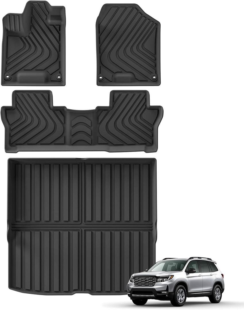 SMABEE Floor Mats & Cargo Liner for Honda Passport 2019-2024 2025 Trunk Mat TPE All Weather Floor Liners Accessories Interior Black