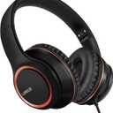 LORELEI X8 Over-Ear Wired Headphones with Microphone with 1.45m-Tangle-Free Nylon Line&3.5mm Plug, Lightweight Foldable & Portable Headphones for Smartphone,Tablet,Computer,Mp3/4(Space Black)