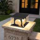 Large Solar Post Lights Outdoor, 11.8" Glass Column Lights Outside, Post Lights Solar Powered, Modern Pillar Light Waterproof, Dusk to Dawn Lantern Column Lamp for Patio Gate Driveway Pathway