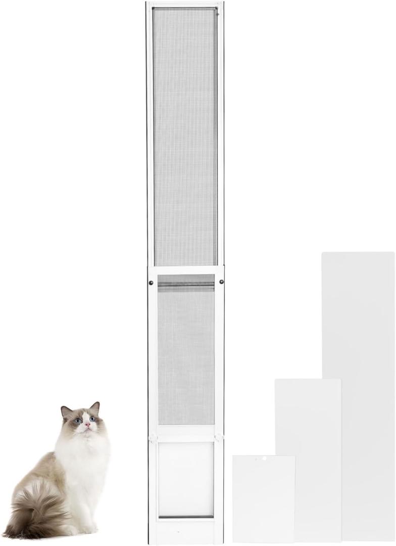 Dog Door for Sliding Door - Opening Width: 8.66 in, Max Height: 84.25 in - Cat Dog Door for Sliding Glass Door - Patio Sliding Door Dog Door Insert, Mediun, White