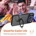 Ultra-Magnetic Stand for iPhone 17 Pro Case [Military Drop Protection] [Compatible with MagSafe] Shockproof Translucent Matte Slim Ring Holder Case for iPhone 17 Pro (Black)