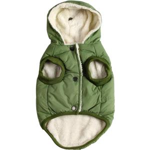 Fleece Lining Extra Warm Dog Hoodie in Winter for Large Dogs Jacket Pet Coats with Hooded Green XL