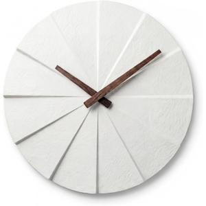 Staircase Modern Wall Clock - Unique 10.5 in. Frameless Concrete Design - Contemporary, Minimalist Decor; No Numbers - Silent Battery Operated Clocks with Decorative Wooden Hands; White