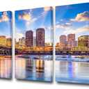 TUMOVO 3 Piece Canvas Wall Art for Living Room - Richmond, Virginia, USA Downtown Skyline on The James River - Modern Home Decor Stretched and Framed Ready to Hang - 24'' x 12'' x 3 Panels