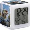 Alarm Clock for Kids Boy Girl 7 LED Color Changing Wake Up Clock Home Decor Bedroom Digital with Temperature Display (Bass Fish)
