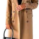 Mywinway Long Wool Coats for Women Fall Winter Trendy Jackets Double Breasted Peacoat Trench Coat L