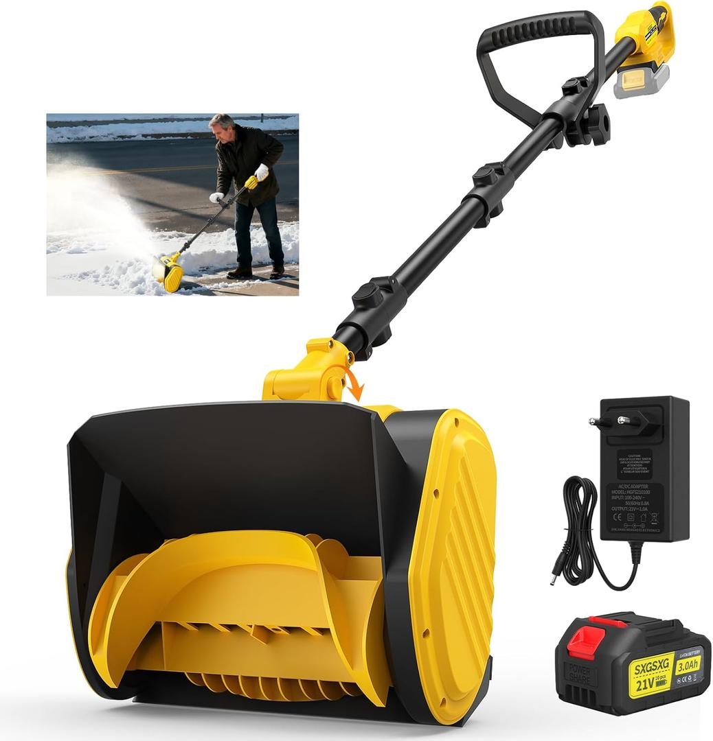 Snow Mill Battery, Electric Snow Shovel, 20V Useful Width 28cm, Snow Height Max. 15 cm, Cordless Snow Blower, 2400 RPM, 3000 mAh Battery (Black)