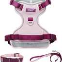 No Pull Dog Harness Leash and Collar Set, Soft Adjustable Dogs Vest Reflective and Comfortable Handle Pink, Size: Large