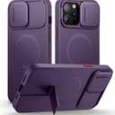 SURITCH for iPhone 13 Pro Max/12 Pro Max Case with Magnetic Camera Slide Cover and Adjustable Kickstand, Compatible with MagSafe, Shockproof Bumper Case Slim Protective Cover 6.7 Inch, Dark Purple